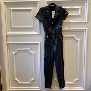 NWT Zara Black Faux Leather Jumpsuit Size L